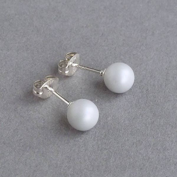 Matt Grey Swarovski Pearl Studs - Light Grey Ball Stud Earrings - Silver Grey Everyday Jewellery for Women - Pale Dove Grey Gifts for Her