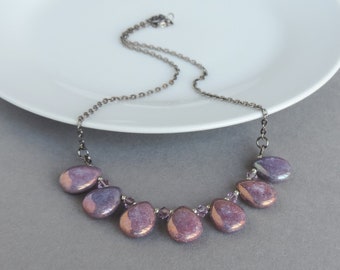 Statement Lilac Fan Necklace - Chunky Everyday Lavender Jewellery - Purple / Mauve Teardrop Necklaces - Colourful Gifts for Women