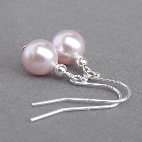 Simple Blush Pink Dangle Earrings Light Pink Swarovski Pearl Etsy UK