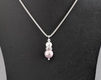 Blush Pink Pearl Drop Pendant Necklace - Light Pink Bridesmaids Jewellery - Baby Pink Wedding Accessories - Pale Pink Bridal Party Gifts