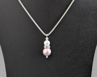 Blush Pink Pearl Drop Pendant Necklace - Light Pink Bridesmaids Jewellery - Baby Pink Wedding Accessories - Pale Pink Bridal Party Gifts