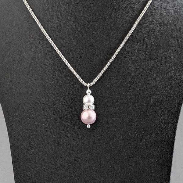 Blush Pink Pearl Drop Pendant Necklace - Light Pink Bridesmaids Jewellery - Baby Pink Wedding Accessories - Pale Pink Bridal Party Gifts