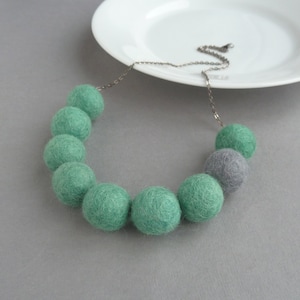 Jade Green Felt Necklace Teal Chunky Felted Necklace Sea Green Ball Jewelry Seafoam / Viridian Everyday Statement Necklaces image 1