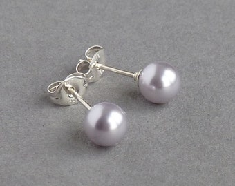 Purple\Lavender\ Lilac 7-8.5 mm Cultured Pearl Earrings on Silver Filled Post L 