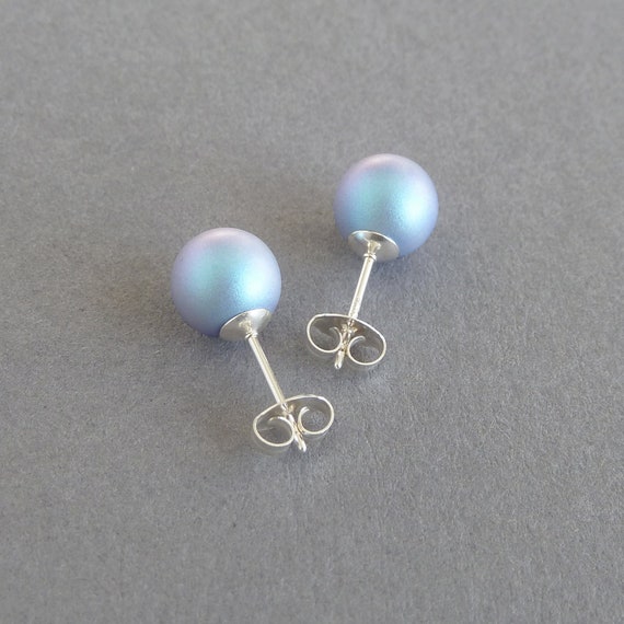 Boucles Oreilles Stud Boules Fausse Perle Bleue Claire