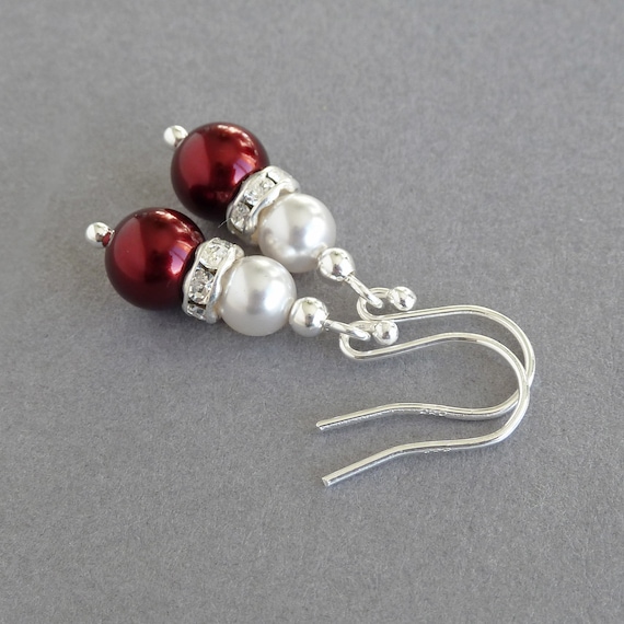 Burgundy Pearl Drop Earrings Marsala Bridesmaids Gifts Dark Red Pearl and Crystal Wedding Jewellery Claret Bridal Party Accessories Etsy