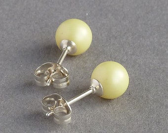 Lemon Stud Earrings - Pastel Yellow Swarovski Pearl Studs - Pale Yellow Bridesmaid Jewellery - Light Yellow Stocking Fillers - Post Earrings