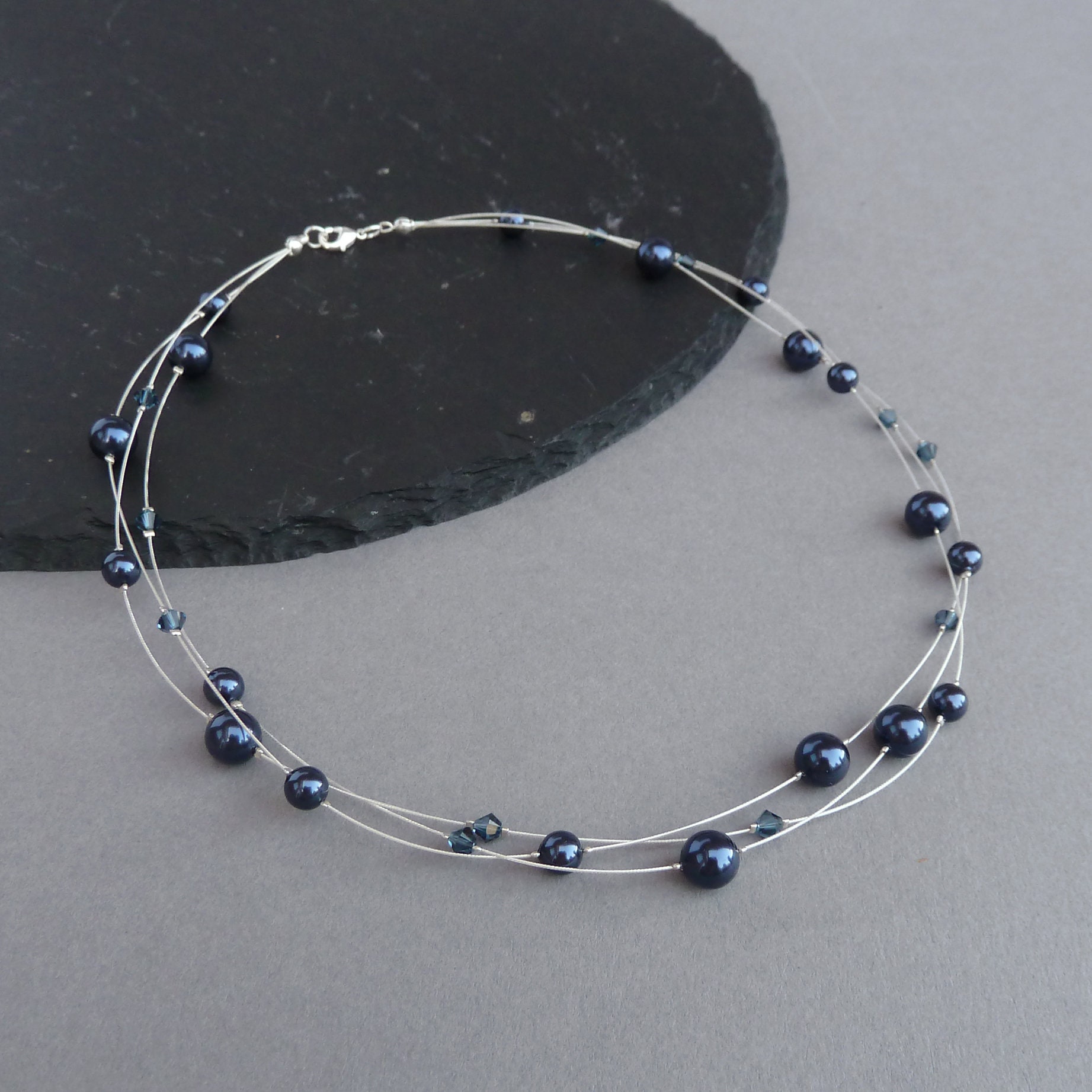 Wholesale! Last stock! 1PCS 9-10MM Dark Blue Freshwater Pearl Necklace 18