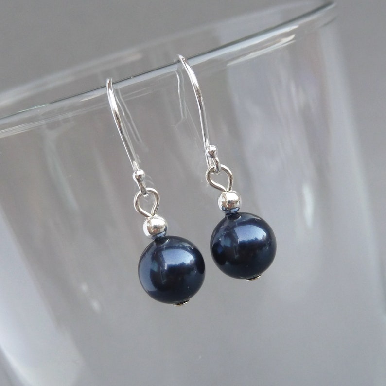 Simple Navy Pearl Drop Earrings Dark Blue Bridesmaids Gifts Etsy UK