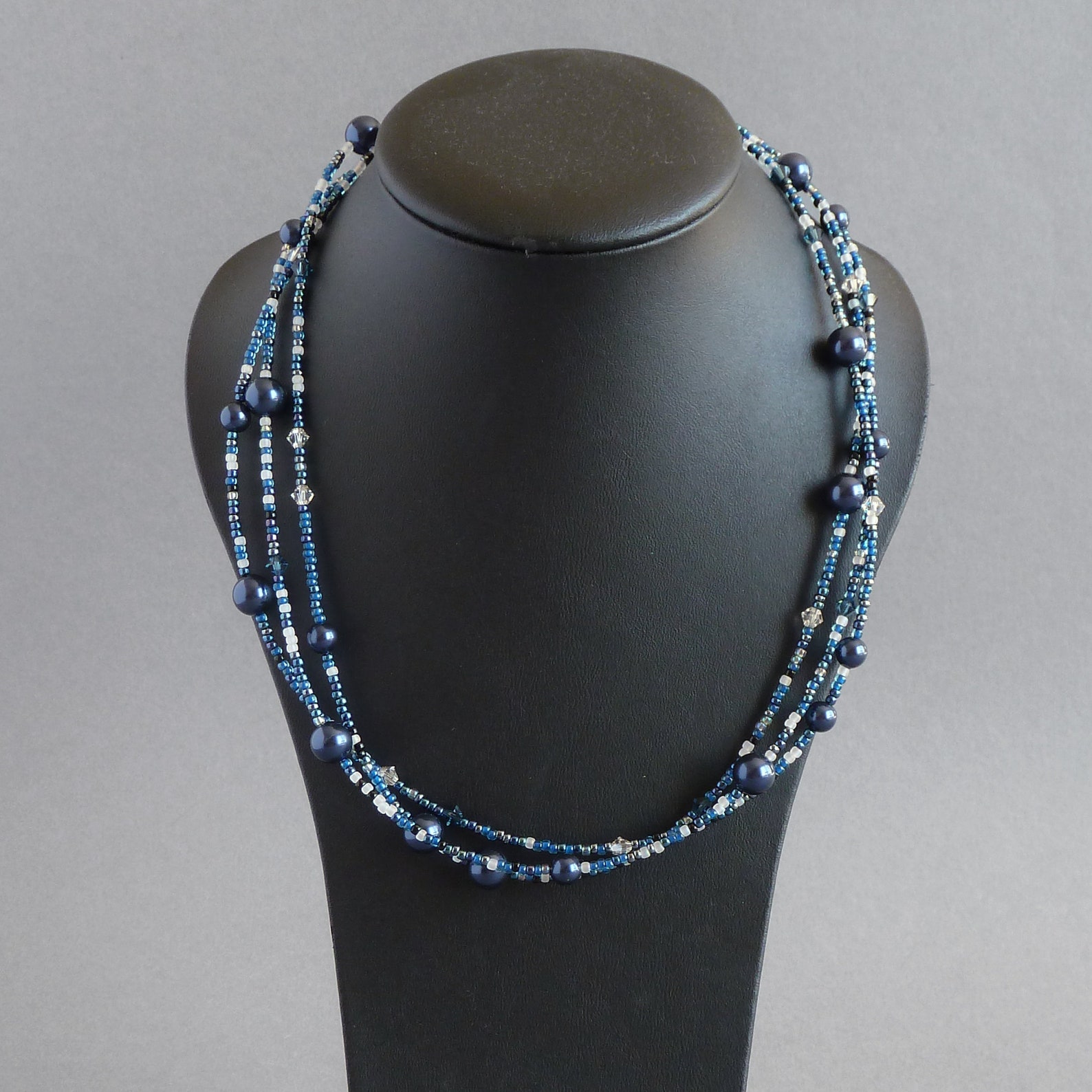 Dark Blue Necklace Navy Multi Strand Necklace Twisted Navy Etsy