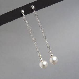 White Glass Pearl Drop Earrings - Magnolia Bridal/Bridesmaids Jewellery - Long Ivory Pearl Dangle Earrings - Wedding Gifts for Brides