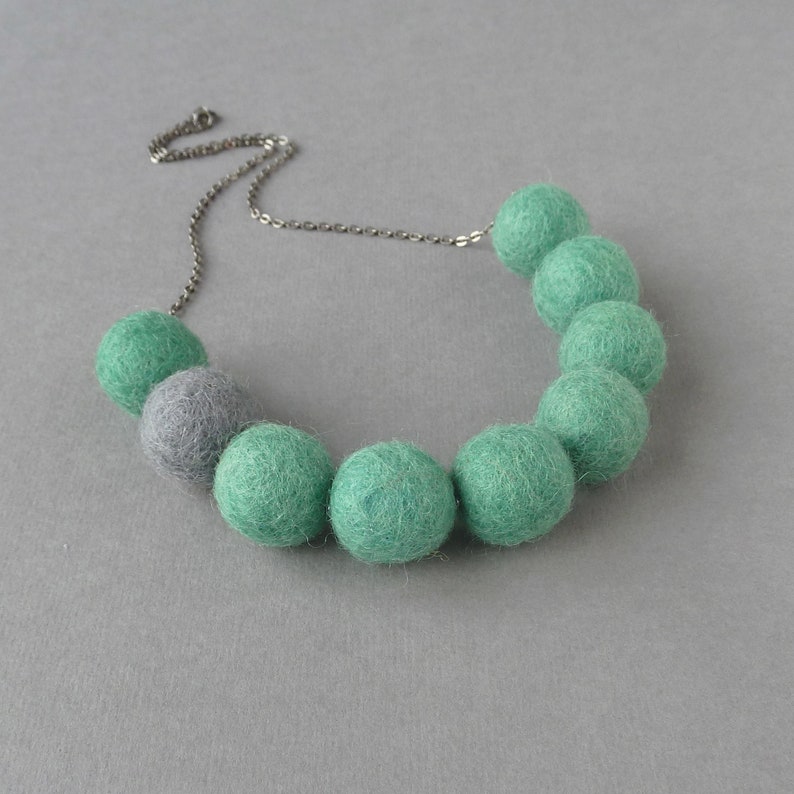 Jade Green Felt Necklace Teal Chunky Felted Necklace Sea Green Ball Jewelry Seafoam / Viridian Everyday Statement Necklaces image 3
