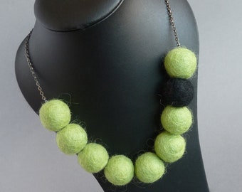 Chunky Lime Green Necklace - Apple Green Felt Ball Necklaces - Felted Bead Statement Jewellery - Colourful Everyday Jewelry for Women