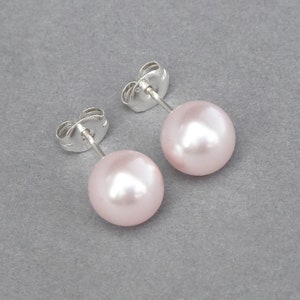 Orecchini a bottone con perle rosa cipria da 8 mm - Orecchini a bottone rosa chiaro per matrimoni - Regali per damigelle rosa pallido - Gioielli rosa cipria per donna