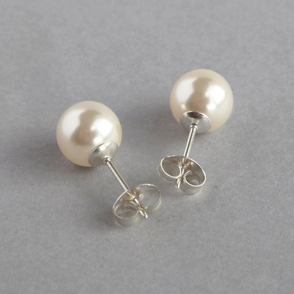 8mm Cream Pearl Stud Earrings - Round Cream Swarovski Pearl Ball Studs - Ivory Wedding Jewellery for Brides/Bridesmaids - Gifts for Her