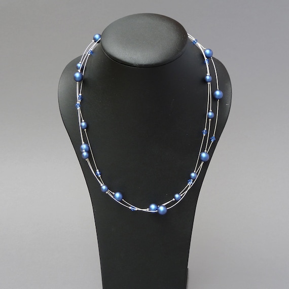 Royal Blue Floating Pearl Necklace Dark 