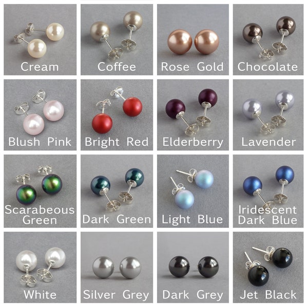 8mm Glass Pearl Stud Earrings - Choose Your Colour Faux Pearl Studs for Women - Coloured Bridal Party Jewellery - Wedding/Bridesmaids Gifts