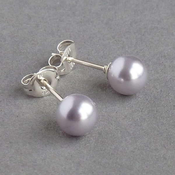 6mm Lavender Pearl Studs - Lilac Swarovski Stud Earrings for Brides / Bridesmaids Gifts - Light Purple Wedding Jewelry for Flower Girls