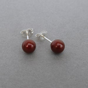 6mm Bordeaux Swarovski Pearl Stud Earrings Small, Round Burgundy Coloured Glass Pearl Studs Maroon Faux Pearl Jewellery Gifts for Women image 3