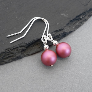 Simple Raspberry Pink Pearl Drop Earrings - Dark Pink Dangly Earrings - Mulberry Everyday Jewellery - Colourful Fuchsia Gifts for Women