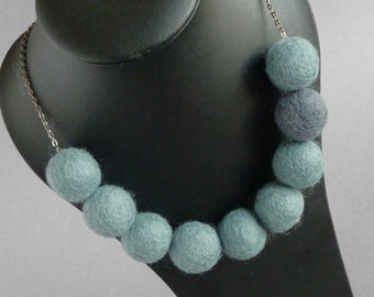 Storm Grey Chunky Felt Ball Necklace - Blue Grey Big Felted Bead Necklaces - Everyday Statement Jewellery - Christmas Gifts for Women