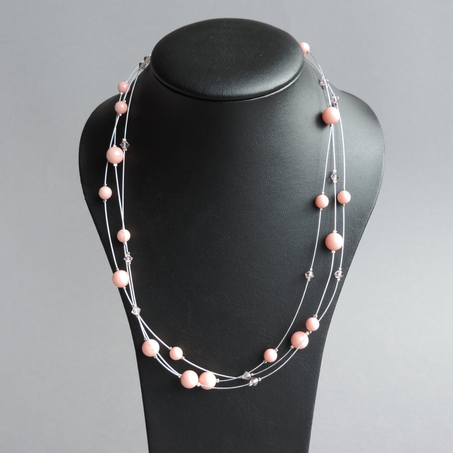 Pink Coral Jewellery Set Peach Floating Pearl Necklace Etsy UK