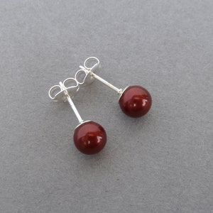 6mm Bordeaux Swarovski Pearl Stud Earrings Small, Round Burgundy Coloured Glass Pearl Studs Maroon Faux Pearl Jewellery Gifts for Women image 5