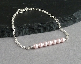 Blush Pink Pearl and Chain Bracelet - Silver and Pale Pink Swarovski Pearl Bracelets - Baby Pink Bridesmaids Jewellery - Bridal Party Gifts