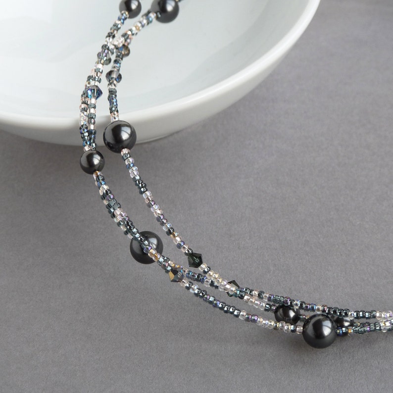 Dark Grey Pearl Necklace Charcoal Multistrand Necklaces Etsy
