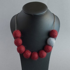 Chunky Burgundy Felt Necklace Maroon Everyday Statement Jewellery for Women Claret Red Felt Ball Necklaces Carmine Felted Bead Gifts image 2