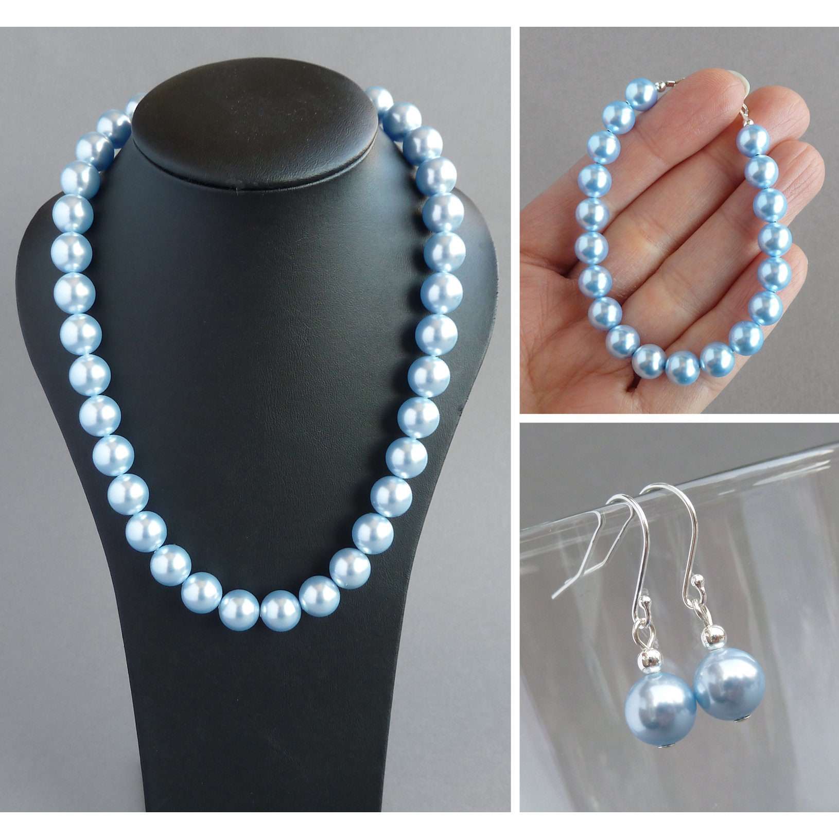 Light Blue Pearl Bracelet Baby Blue Swarovski Pearl Bridesmaids