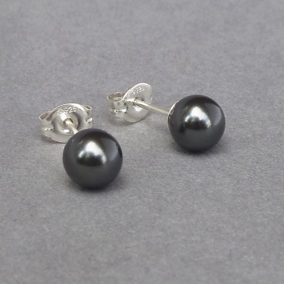6mm Dark Grey Pearl Stud Earrings Black Swarovski Pearl Studs Charcoal Grey Everyday Jewellery for Women Dark Gray Pearl Gifts for Her Etsy