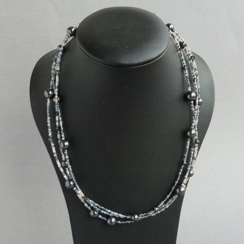 Dark Grey Pearl Necklace Charcoal Multistrand Necklaces Etsy