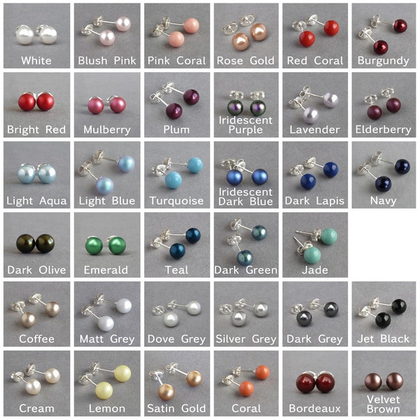 Flower Girl Pearl Stud Earrings - Choose Your Colour 6mm Pearl Studs for Her - Wedding Jewelry for Women - Coloured Junior Bridesmaids Gifts