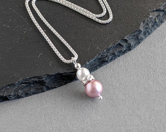 Dusky Pink Pearl Drop Necklace - Pale Pink Pendant Necklaces - Powder Rose Bridesmaid Jewelry - Dusty Pink Bridal/ Wedding Party Accessories