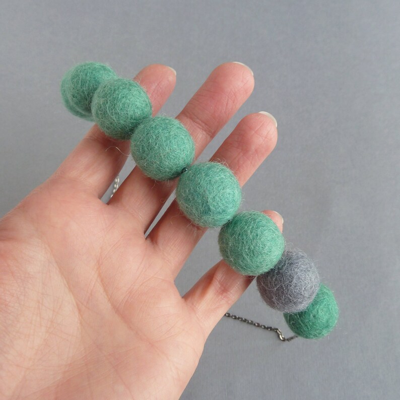 Jade Green Felt Necklace Teal Chunky Felted Necklace Sea Green Ball Jewelry Seafoam / Viridian Everyday Statement Necklaces image 4