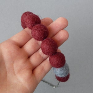 Chunky Burgundy Felt Necklace Maroon Everyday Statement Jewellery for Women Claret Red Felt Ball Necklaces Carmine Felted Bead Gifts image 3