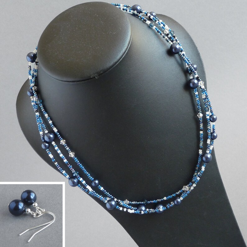 Dark Blue Necklace Navy Multi Strand Necklace Twisted Navy | Etsy