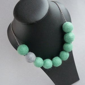 Jade Green Felt Necklace Teal Chunky Felted Necklace Sea Green Ball Jewelry Seafoam / Viridian Everyday Statement Necklaces image 2