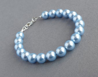 Pulsera de perlas azul claro - regalos de damas de honor de perlas Swarovski azul bebé - joyería de boda azul pálido - pulseras de perlas simples azul polvo