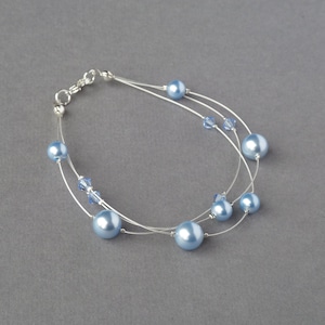 Hellblau Floating Pearl Armband - Powder Blue Brautjungfern Schmuck - Multi-Strang Armbänder - Brautpartygeschenke - Hellblaue Hochzeit