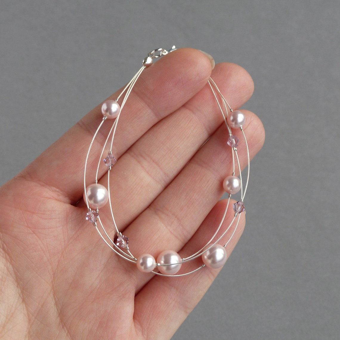 Blush Pink Jewellery Set Soft Pink Floating Pearl Necklace Etsy