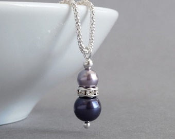 Dark Purple Pearl Necklace - Eggplant Bridal Party Gifts - Dusty Purple Bridesmaids Jewelry - Aubergine and Lilac Wedding Pendant for Women