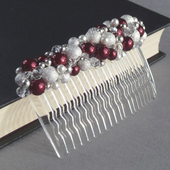 Burgundy Stardust Hair Comb Dark Red And Silver Hair Etsy