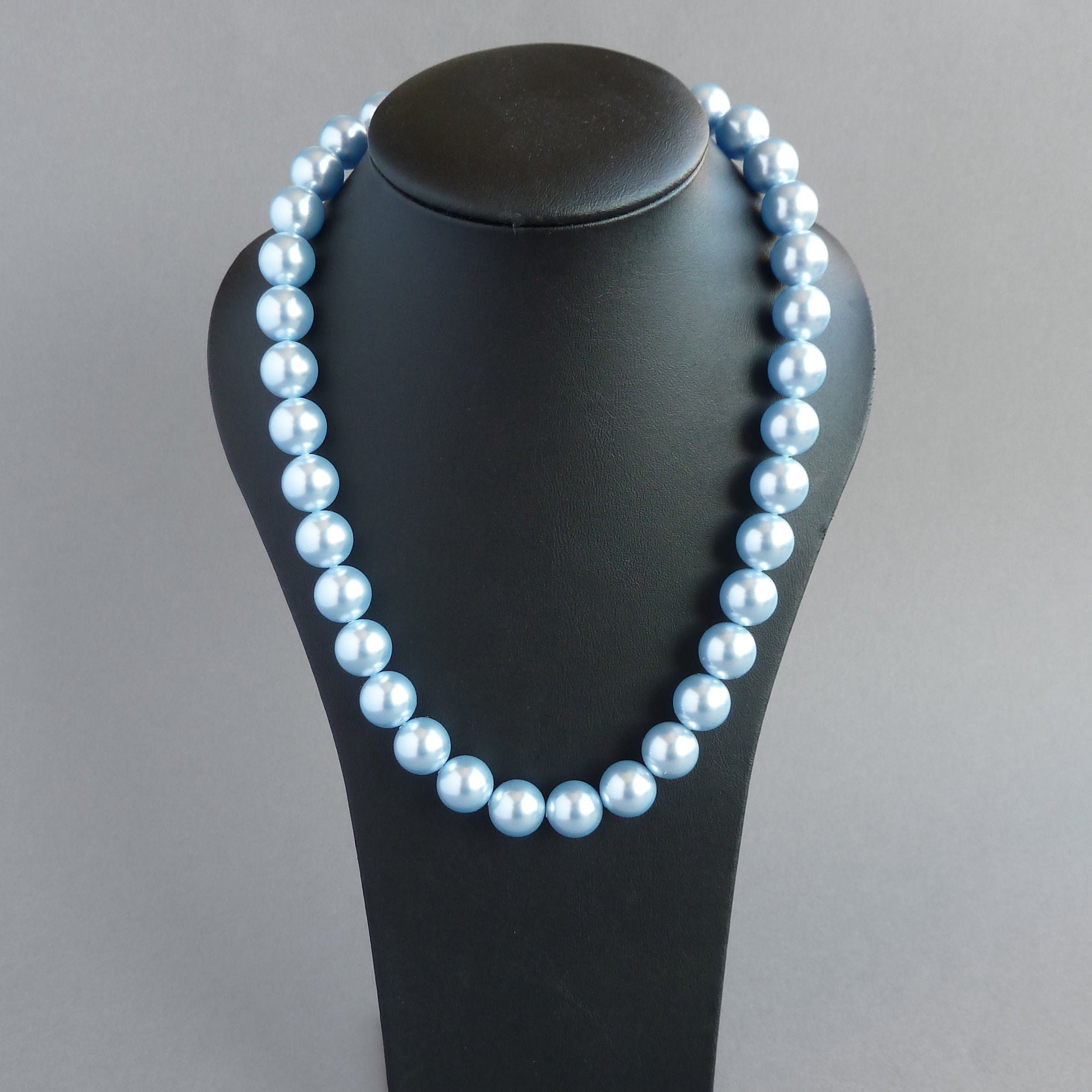 Aqua Blue Two Strand Faux Pearls Necklace