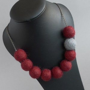 Chunky Burgundy Felt Necklace Maroon Everyday Statement Jewellery for Women Claret Red Felt Ball Necklaces Carmine Felted Bead Gifts image 4
