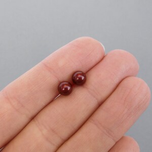 6mm Bordeaux Swarovski Pearl Stud Earrings Small, Round Burgundy Coloured Glass Pearl Studs Maroon Faux Pearl Jewellery Gifts for Women image 4