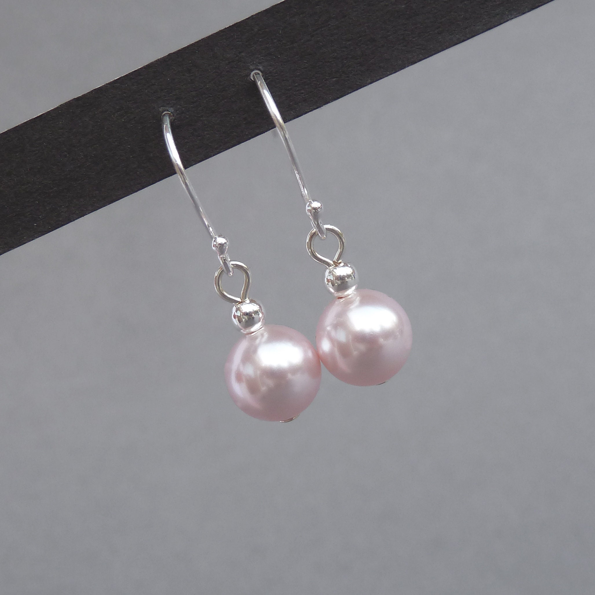 Simple Blush Pink Dangle Earrings Light Pink Swarovski Pearl - Etsy UK