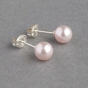 6mm Blush Pink Stud Earrings - Small Pale Pink Swarovski Pearl Ball Studs - Light Pink Jewelry - Gifts for Bridesmaids/Flower Girl/Women