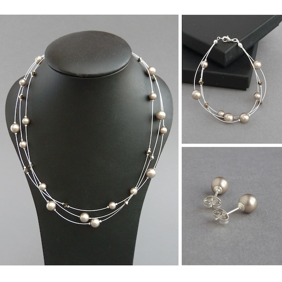 Champagne pearl jewelry set sale
